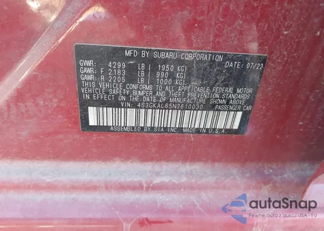 2022 Subaru Impreza Sport из США, поврежденный, VIN 4S3GKAL65N3610030